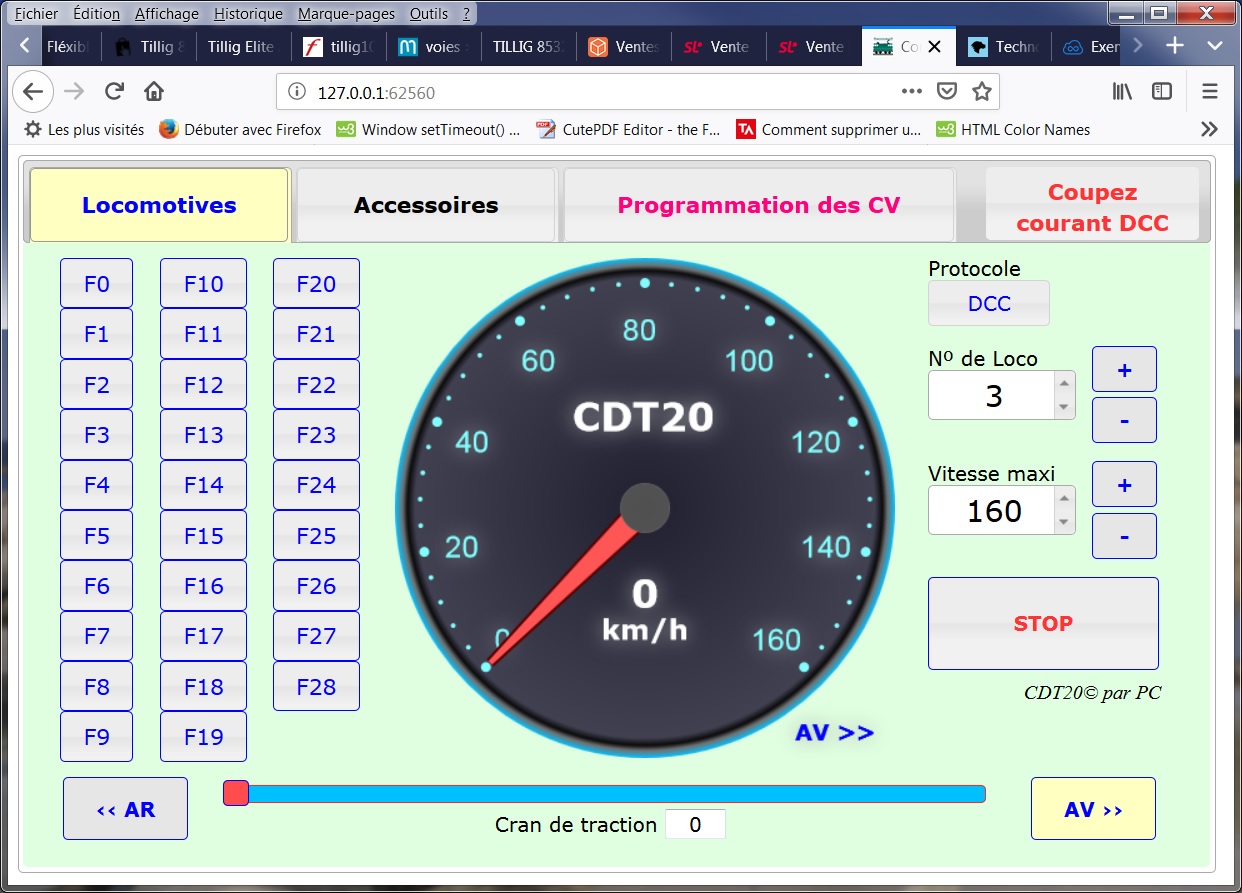 Ecran de commande Loco, IHM DCCpp (GUI 960x575)